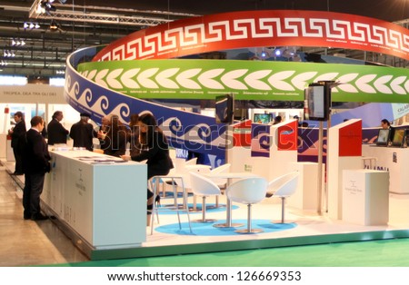 MILAN, ITALY - FEBRUARY 16: People visit Italian regional tourism exhibition area at BIT, International Tourism Exchange Exhibition on February 16, 2012 in Milan, Italy.