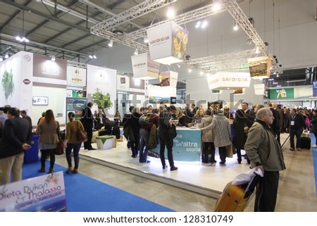 MILAN, ITALY - FEBRUARY 15: People visiting tourism exhibition area at BIT, International Tourism Exchange Exhibition on February 15, 2013 in Milan, Italy.