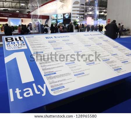 MILAN, ITALY - FEBRUARY 15: People enter Italy tourism area at BIT, International Tourism Exchange Exhibition on February 15, 2013 in Milan, Italy.