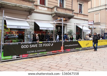 MILAN, ITALY - APRIL 12: People at Good save the Food area during Fuorisalone design week public show April 12, 2013 in Milan, Italy.