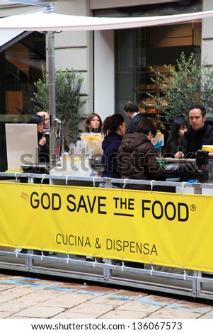 MILAN, ITALY - APRIL 12: People at Good save the Food area during Fuorisalone design week public show April 12, 2013 in Milan, Italy.