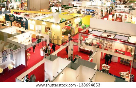 MILAN, ITALY - MAY 10: Panoramic view of regional and local food productions stands at Tuttofood 2009, World Food Exhibition May 10, 2011 in Milan, Italy.