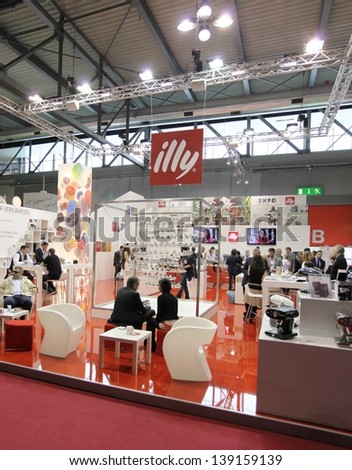 MILAN, ITALY - MAY 20: People at Illy food productions exhibition stands at Tuttofood, Milano World Food Exhibition May 20, 2013 in Milan, Italy.
