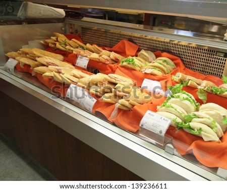 MILAN, ITALY - MAY 20: Sandwiches background at Tuttofood, Milano World Food Exhibition May 20, 2013 in Milan, Italy.