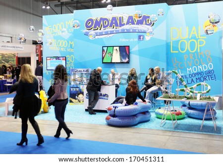 MILAN, ITALY - FEBRUARY 15, 2013: People visit Italy tourism area at BIT, International Tourism Exchange Exhibition.