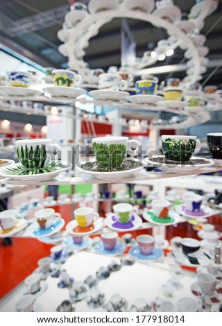 MILANO, ITALY - MAY 20, 2013: Illy CaffÃ?Â¨ coffee cup installation at Tuttofood, Milano World Food Exhibition in Milan, Italy.