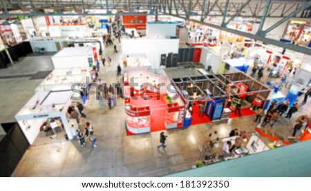 Trade show, panoramic view background, intentionally blurred post production