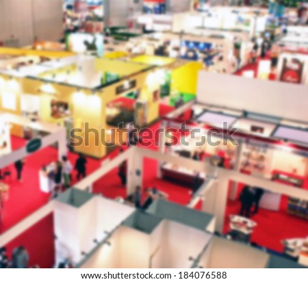 Trade show fair panoramic background, intentionally blurred post production
