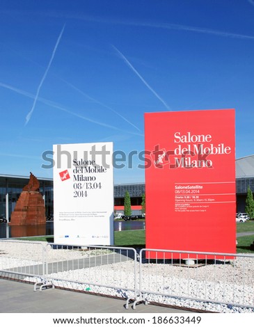 MILANO - APRIL 10, 2014: At the entrance of Salone del Mobile, international home furnishing and accessories design exhibition in Milano, Italy.