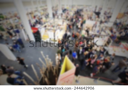 People crowd, panoramic view. Intentionally blurred post production.