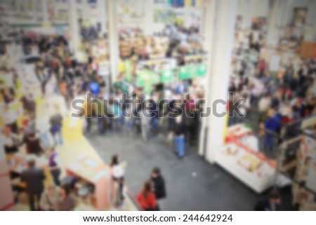 People crowd, panoramic view. Intentionally blurred post production.