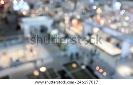 Panoramic view of a trade show. Intentionally blurred post production.