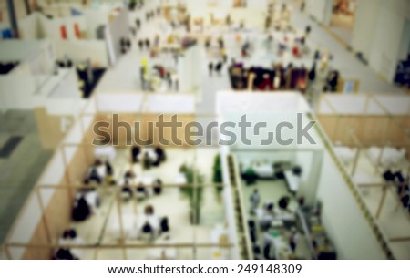 Panoramic view, trade show. Intentionally blurred background.