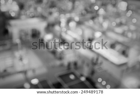 Trade show interiors lights background. Intentionally blurred post production background. Black and white.