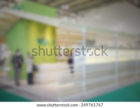 Trade show generic background. Intentionally blurred editing post production background.
