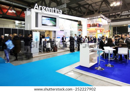 MILANO, ITALY - FEBRUARY 12, 2015: People at Argentina tourism exhibition stands area at BIT, International Tourism Exchange Exhibition in Milano, Italy.