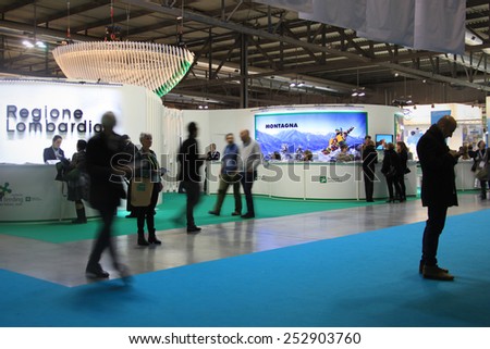 MILANO, ITALY - FEBRUARY 12, 2015: People at Regione Lombardia tourism exhibition stands area at BIT, International Tourism Exchange Exhibition in Milano, Italy.