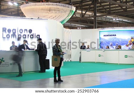 MILANO, ITALY - FEBRUARY 12, 2015: People at Regione Lombardia tourism exhibition stands area at BIT, International Tourism Exchange Exhibition in Milano, Italy.