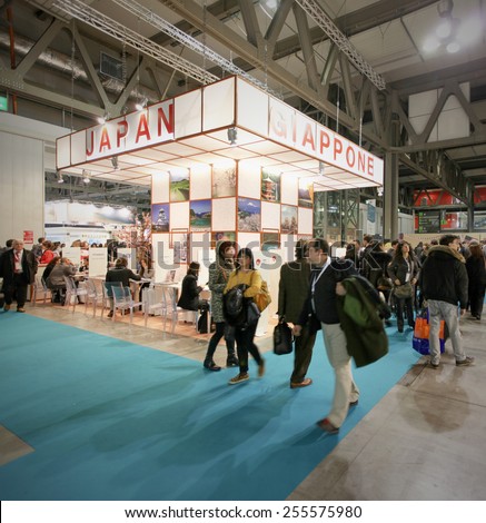 MILANO, ITALY - FEBRUARY 12, 2015: People visit Japan tourism exhibition stands area at BIT, International Tourism Exchange Exhibition in Milano, Italy.