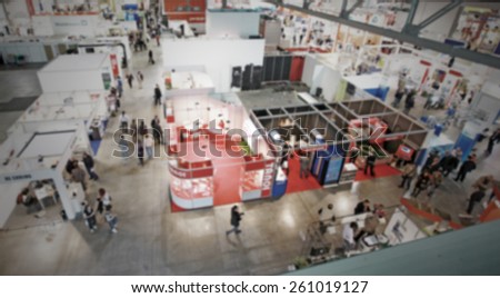Trade show interiors generic background. Intentionally blurred editing post production.