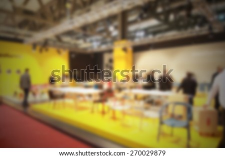 Trade show people interiors generic background. Intentionally blurred editing post production.