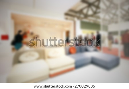 Trade show people interiors generic background. Intentionally blurred editing post production.