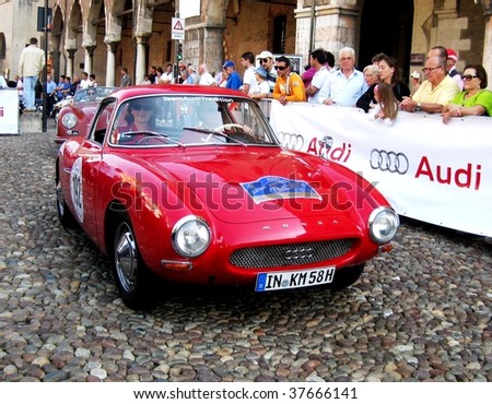 MANTUA - SEPTEMBER 18: Rare car DKW Monza Coupe, 1958, during Gran Premio Nuvolari, veteran cars event in honour to famous italian car champion Tazio Nuvolari on September 18, 2009 in Mantua, Italy.