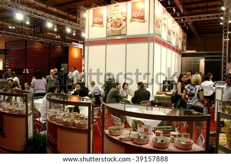 MILAN, ITALY - JUNE 10: People in meeting during the show at Tuttofood 2009, World Food Exhibition June 10, 2009 in Milan, Italy.