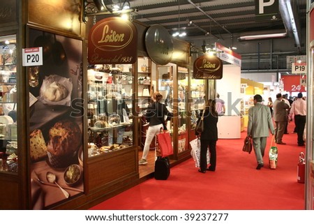 MILAN, ITALY - JUNE 10: People walk through the stands at Tuttofood 2009, World Food Exhibition June 10, 2009 in Milan, Italy.