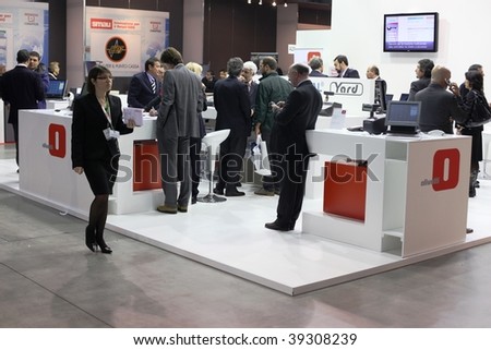 MILAN, ITALY - OCT. 21: Meeting point at Olivetti stand at SMAU, national fair of business intelligence and information technology October 21, 2009 in Milan, Italy.