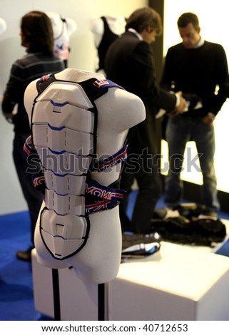 MILAN, ITALY - NOV. 11: Back protection system producer showing quality of the products at EICMA, 67th International Motorcycle Exhibition November 11, 2009 in Milan, Italy.