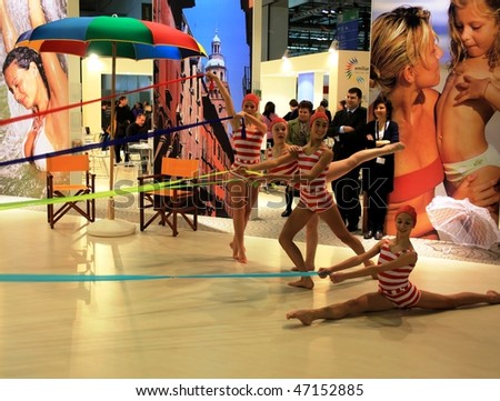 MILAN, ITALY - FEBRUARY 20: Ballet dancers concluding their performance at Emilia Romagna regional stand during BIT, International Tourism Exchange Exhibition February 20, 2010 in Milan, Italy.
