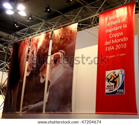 MILAN, ITALY - FEBRUARY 20: Looking at South Africa FIFA World Cup 2010 stand at BIT, International Tourism Exchange Exhibition February 20, 2010 in Milan, Italy.