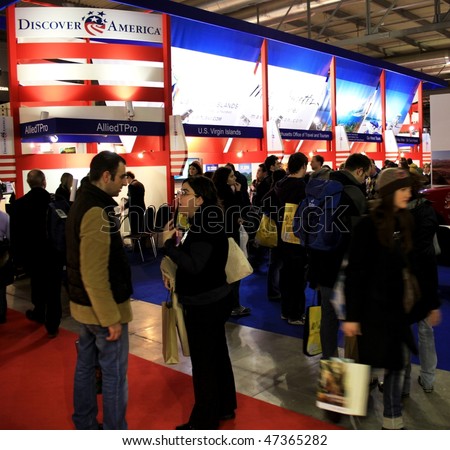 MILAN, ITALY - FEBRUARY 20: People at Discover America area during BIT, International Tourism Exchange Exhibition February 20, 2010 in Milan, Italy.
