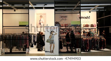 MILAN, ITALY - FEBRUARY 26: Close-up on Smash fashion stand at Milano women\'s prêt-à-porter, autumn and winter collections February 26, 2010 in Milan, Italy.