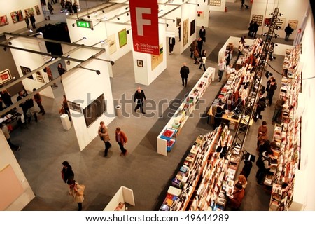 MILAN, ITALY - MARCH 27: Panoramic view of modern art area and book shop at MiArt ArtNow, international exhibition of modern and contemporary art March 27, 2010 in Milan, Italy.