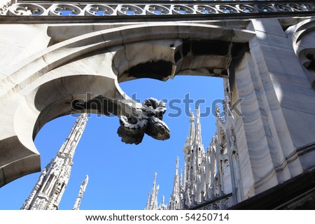Gothic architecture details on Duomo cathedral roof
