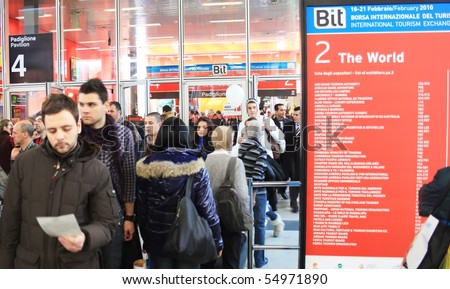 MILAN, ITALY - FEBRUARY 20: People crowd entering BIT, International Tourism Exchange Exhibition February 20, 2010 in Milan, Italy.