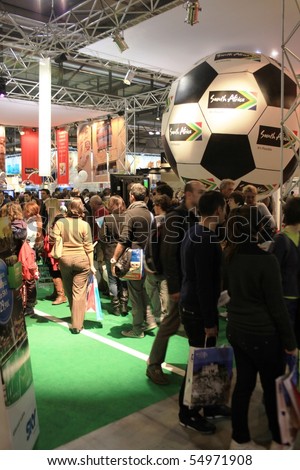 MILAN, ITALY - FEBRUARY 20: People visit South Africa FIFA World CUP 2010 stand at BIT, International Tourism Exchange Exhibition February 20, 2010 in Milan, Italy.