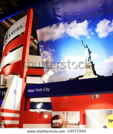 MILAN, ITALY - FEBRUARY 20: Symbol of Discover America stand at BIT, International Tourism Exchange Exhibition February 20, 2010 in Milan, Italy.