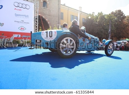 MANTUA, ITALY - SEPTEMBER 19: A 1927 Bugatti Type 37 parades at a veteran cars event Gran Premio Nuvolari in honor of famous Italian car champion Tazio Nuvolari September 19, 2010 in Mantua, Italy.