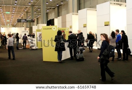 MILAN, ITALY - FEBRUARY 26: People visit fashion products stands during Milano women\'s prêt-à-porter collections February 26, 2010 in Milan, Italy.