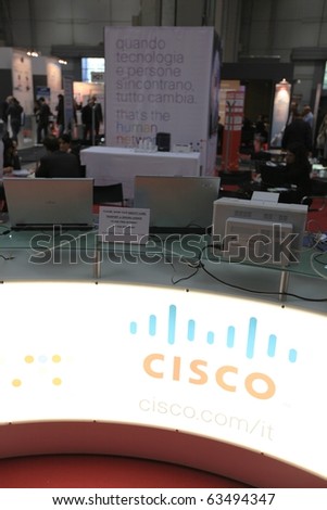 MILAN, ITALY - OCT. 20: Cisco technology stand at SMAU, international fair of business intelligence and information technology October 20, 2010 in Milan, Italy.