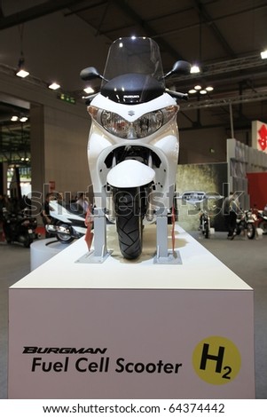 MILAN, ITALY - NOV. 03: Burgman fuel cell scooter in exhibition at EICMA, 68th International Motorcycle Exhibition November 03, 2010 in Milan, Italy.