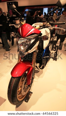MILAN, ITALY - NOV. 03: Close-up on Honda motorcycle in exhibition at EICMA, 68th International Motorcycle Exhibition November 03, 2010 in Milan, Italy.