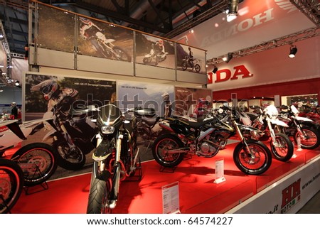 MILAN, ITALY - NOV. 03: Honda motorcycles in exhibition at EICMA, 68th International Motorcycle Exhibition November 03, 2010 in Milan, Italy.