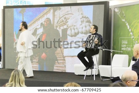 MILAN, ITALY - FEBRUARY 20: Singer and musician at BIT, International Tourism Exchange Exhibition February 20, 2010 in Milan, Italy.