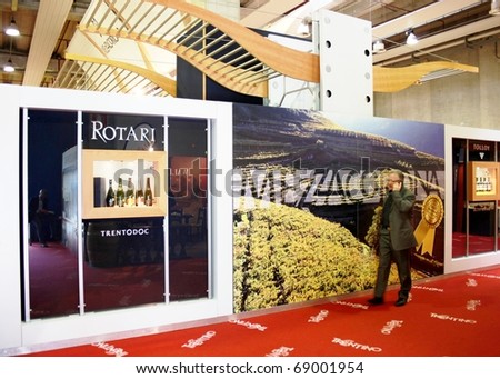 VERONA - APRIL 08: Close-up on Rotari wine production stand at Vinitaly, international wine and spirits exhibition April 08, 2010 in Verona, Italy.