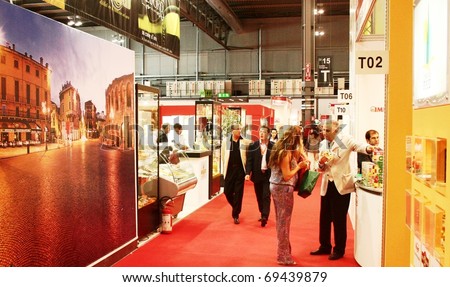 MILAN, ITALY - JUNE 10: Walking trough regional food products stands at Tuttofood 2009, World Food Exhibition June 10, 2009 in Milan, Italy.