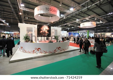 MILAN, ITALY - FEBRUARY 17: People visit Tuscany regional tourism stand, Italy pavilion at BIT, International Tourism Exchange Exhibition on February 17, 2011 in Milan, Italy.